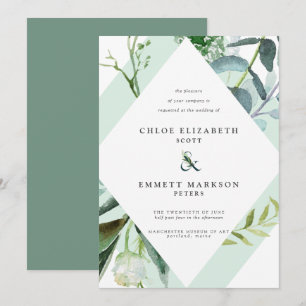 Modern Geometric Watercolor Botanical Wedding Invitation