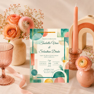 Modern Geometric Watercolor Wedding Invitation