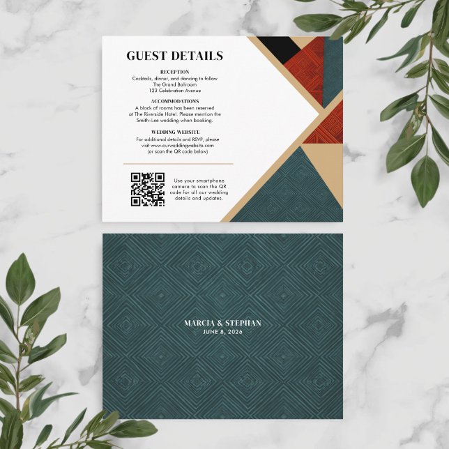 Modern Geometric Wedding Details Card (Geometric Style Guest Detail Wedding Card)