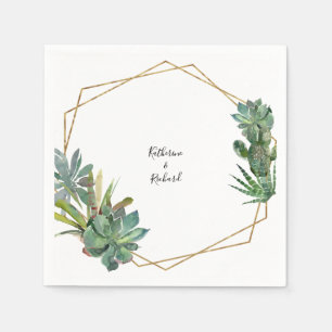 Modern Geometric Wedding Names Cactus Cocktail Napkin