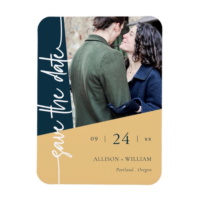 Modern Geometric Wedding Photo Save The Date Magnet (Vertical)