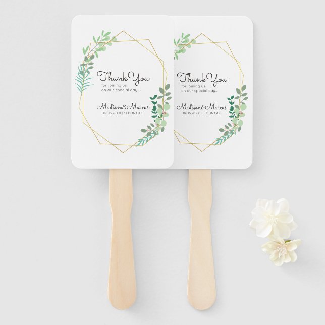 Modern Geometric Wedding Thank You Hand Fan (Front and Back)
