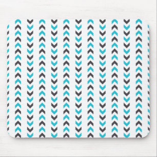 Modern Geometric White & Blue Arrows Pattern Mouse Pad