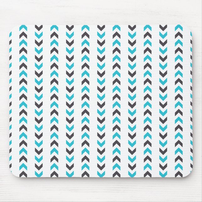 Modern Geometric White & Blue Arrows Pattern Mouse Pad (Front)