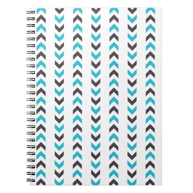 Modern Geometric White & Blue Arrows Pattern Notebook (Front)