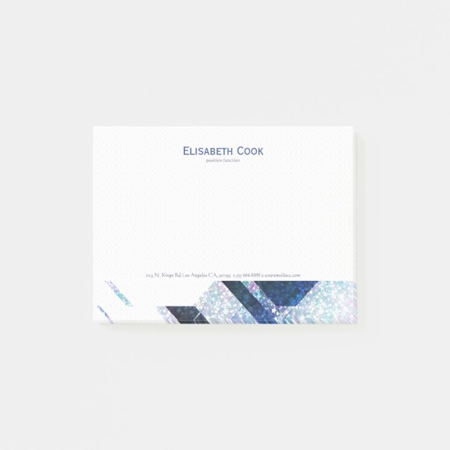 Modern Geometric White & Blue-Grey Glitter Post-it Notes (Front)