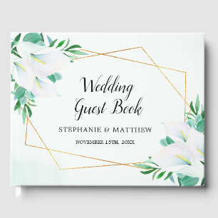 Modern Geometric White Calla Lily Floral Wedding Guest Book