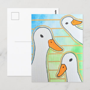 Modern Geometric White Ducks Postcard
