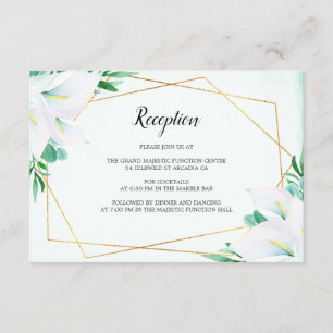 Modern Geometric White Lily Wedding Reception Enclosure Card