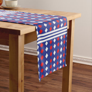 Modern Geometric White Red Diamond Stripe Pattern Short Table Runner
