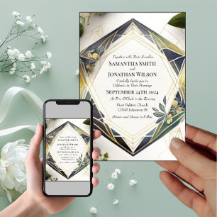 Modern Geometric with Small Flowers wedding Invitation