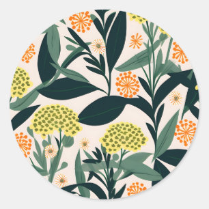 Modern Geometric Yarrow Flowers Pattern Classic Round Sticker