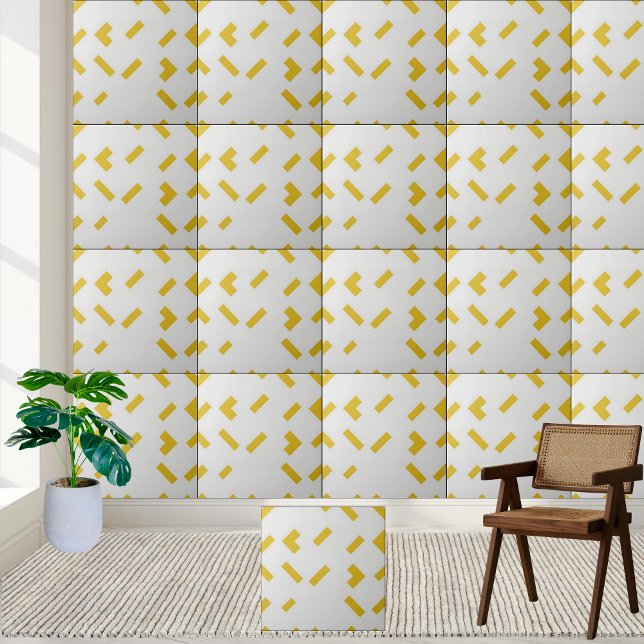 Modern Geometric Yellow and White Pattern  Tile (Modern Geometric Yellow and White Pattern Ceramic Tile)
