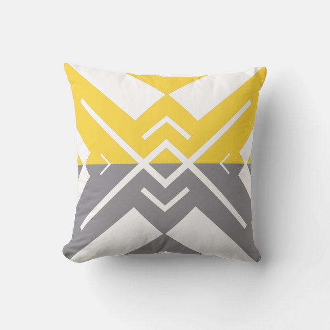 Modern geometric yellow grey colour block throw pillow (Front)