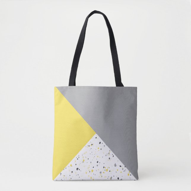 Modern Geometric Yellow Grey Terrazzo Pattern Tote Bag (Front)