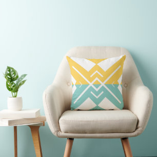 Modern geometric yellow teal colour block throw pillow