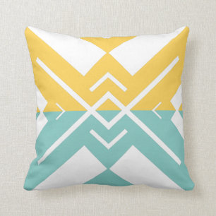 Modern geometric yellow teal colour block throw pillow