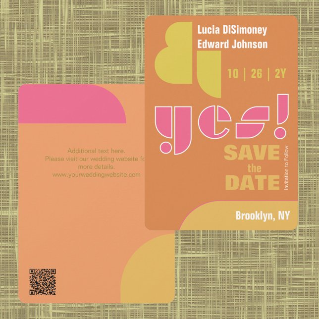 Modern Geometric yes! Burnt Orange Save The Date (Modern Sophisticated Burnt Orange Yes! Wedding Save the Date. Abstract Shapes. Geometric Typography.)