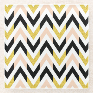 Modern Geometrical Chevron Pattern Glass Coaster
