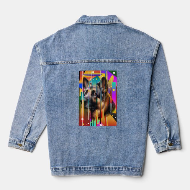 Modern Geometrical Dog   Denim Jacket (Back)