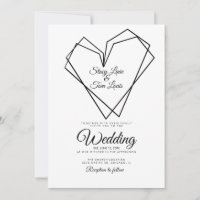 Modern Geometrical Double Hearts Black Wedding