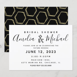 Modern Geometrical Gold and Black Bridal Shower Invitation