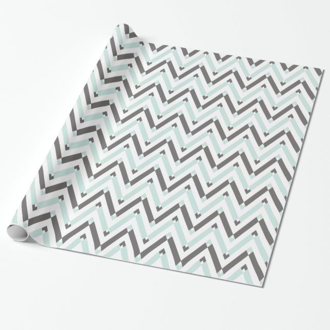 Modern Geometrical Light Blue Grey White Chevron Wrapping Paper (Unrolled)