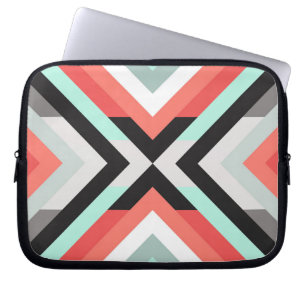 Modern Geometrical Mint Green & Coral Pink Design Laptop Sleeve