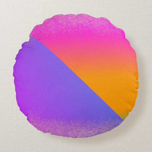 Modern Geometrical Neon Ombre Triangle Glitter Round Pillow (Front)