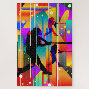 Modern Geometrical silhouette Baseball Player Jigsaw Puzzle