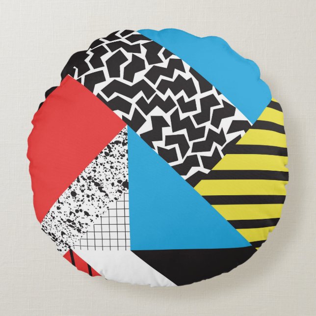 Modern Geometry: Abstract Seamless Style Round Pillow (Front)