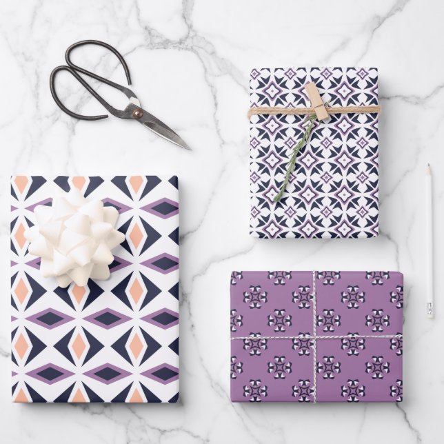 Modern Geos Purple Series 2 Set of Wrapping Paper (Front)