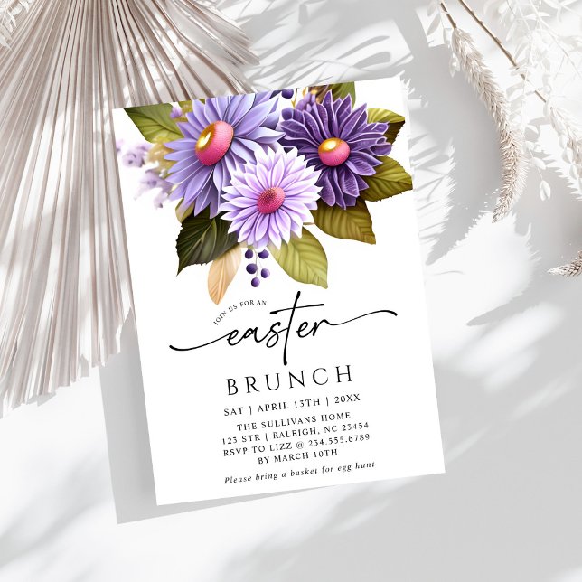 Modern Gerbera Lilac Floral Easter Brunch Invitation (Creator Uploaded)
