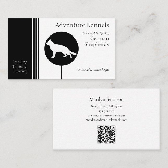 Modern German Shepherd Silhouette Black and White Business Card (Front/Back)