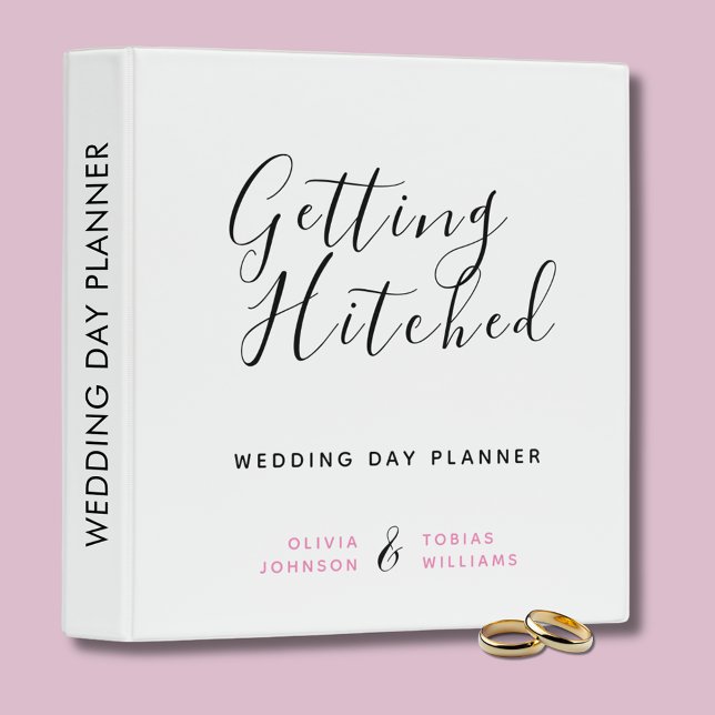 Modern Getting Hitched Wedding Planner Binder (Wedding Day binder with 'getting hitched' text.  Ideal for wedding planning.)
