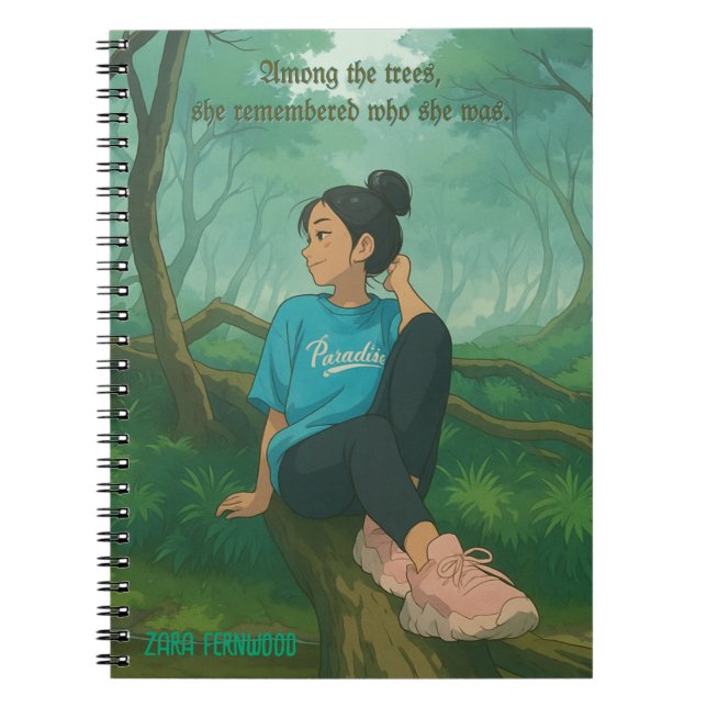 Modern Ghibli Style Customizable Quote and Name Notebook (Front)