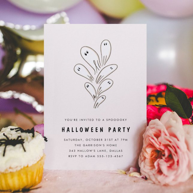 Modern Ghosts Halloween Party Minimal Invitation (Spooky ghost illustration Halloween party invitation.)