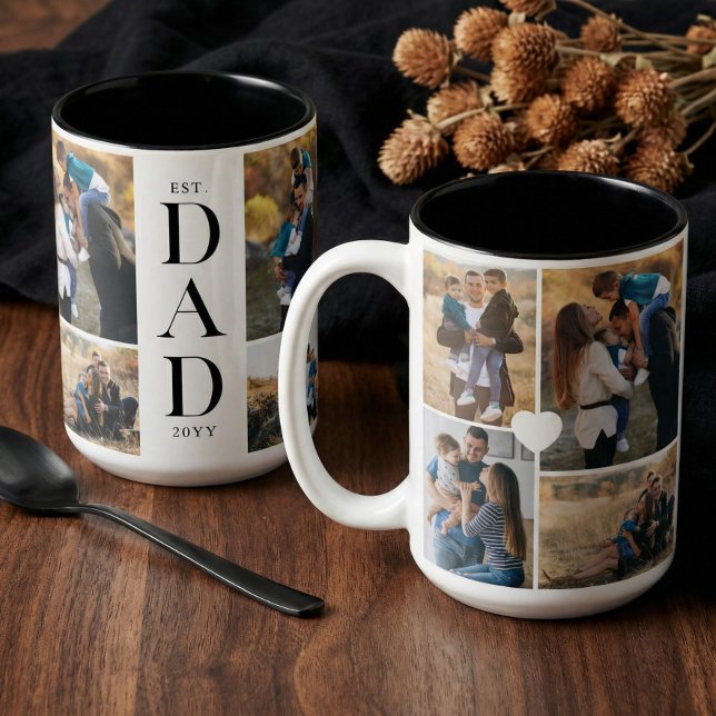 Modern Gift For Dad Custom Photo Collage Keepsake Two-Tone Coffee Mug (Modern Gift For Dad Custom Photo Collage Keepsake Two-Tone Coffee Mug)