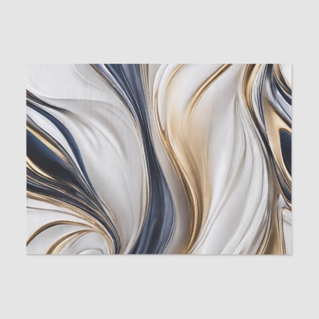 Modern Gift Wrapping-Blue White and Gold- Tissue Paper (Front)