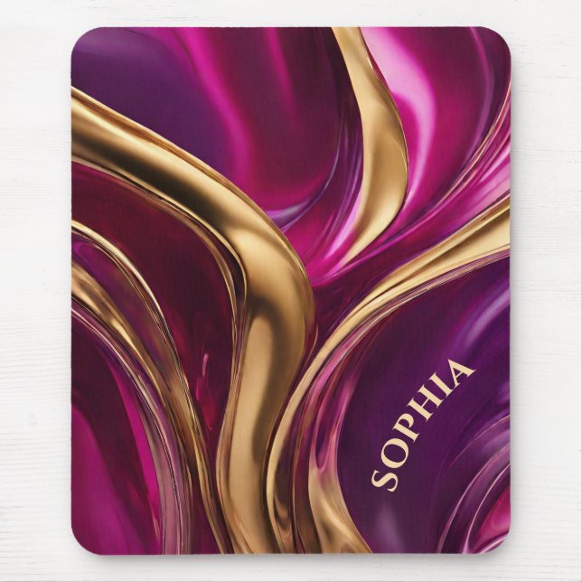 Modern Gifts for Her- Fuchsia Purple and Gold- Mouse Pad (Front)