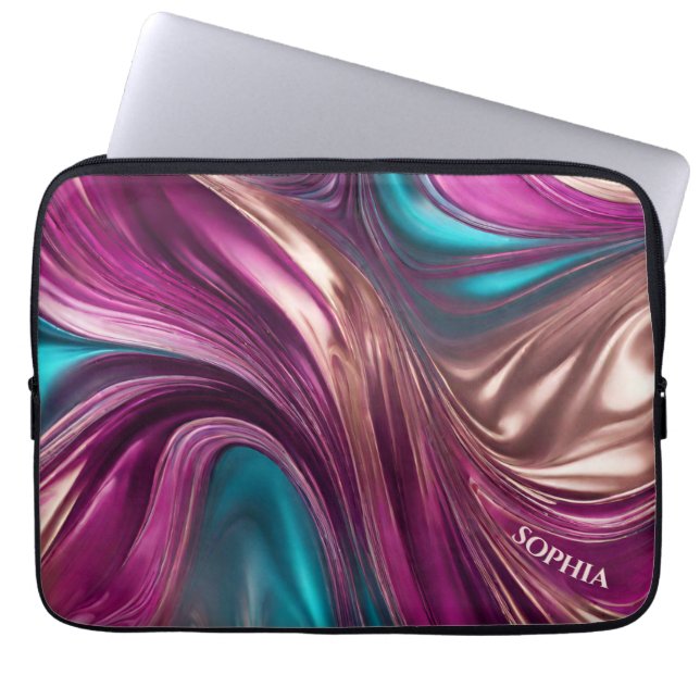Modern Gifts for Her-Magenta Turquoise and Gold- Laptop Sleeve (Front)
