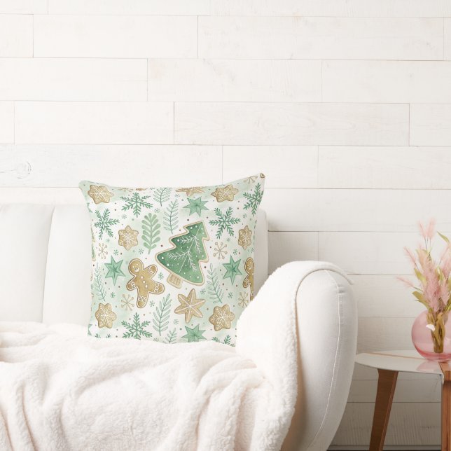 Modern Gingerbread Forest Olive green pattern Throw Pillow (Couch)