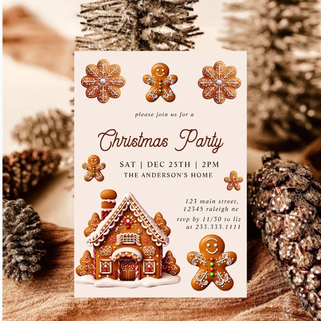 Modern Gingerbread House Christmas Party Invitation (Creator Uploaded)