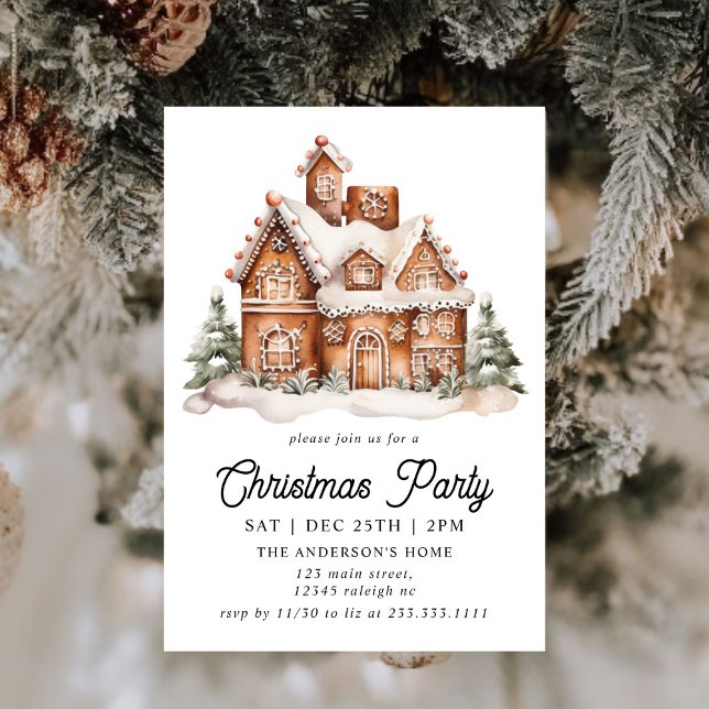 Modern Gingerbread House Christmas Party Invitation (Creator Uploaded)