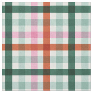 Modern Gingham Christmas Green and Red Fabric