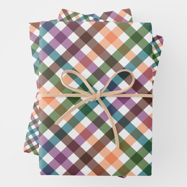 Modern Gingham Colourful  Wrapping Paper Sheet (In situ)