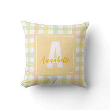 Modern Gingham Orange Green Yellow Blue Monogram