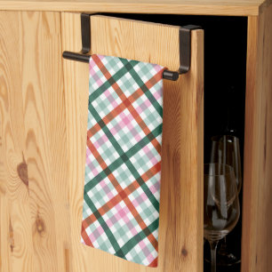 Modern Gingham Pattern Christmas Kitchen Towel
