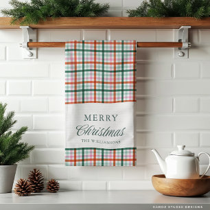 Modern Gingham Personalized Christmas Kitchen Towel
