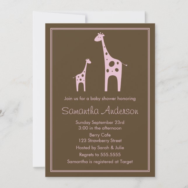 Modern Giraffe Baby Shower Invitation - Girl (Front)